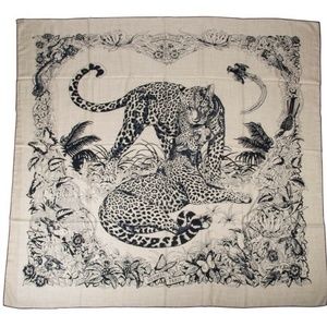 NWT AUTH HERMES BEIGE/ BLACK JUNGLE LOVE TATTOO SHAWL 140. 70% CASHMERE 30% SILK